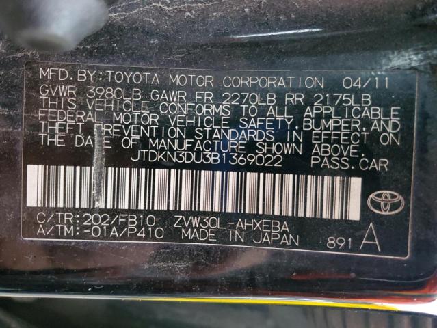 JTDKN3DU3B1369022 - 2011 TOYOTA PRIUS BLACK photo 13