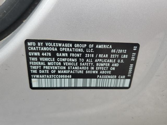 1VWAH7A37CC095848 - 2012 VOLKSWAGEN PASSAT S SILVER photo 12