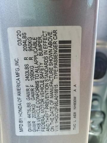 1HGCV2F95LA016615 - 2020 HONDA ACCORD TOURING SILVER photo 12