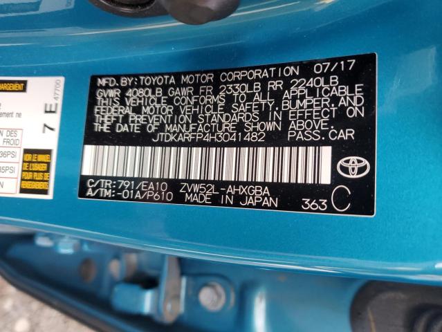 JTDKARFP4H3041482 - 2017 TOYOTA PRIUS PRIM Turquesa foto 12
