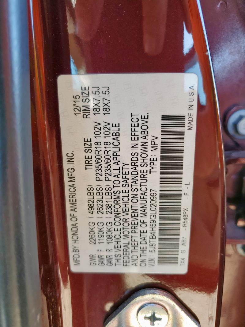 5J8TB4H59GL020997 - 2016 ACURA RDX TECHNOLOGY Bordo foto 14