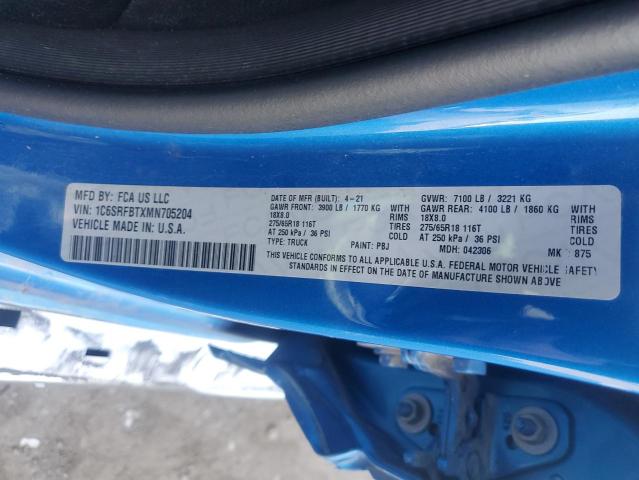 1C6SRFBTXMN705204 - 2021 RAM 1500 BIG HORN/LONE STAR BLUE photo 12