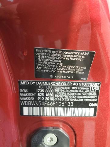 WDBWK54F46F106133 - 2006 MERCEDES-BENZ SLK 280 BURGUNDY photo 12