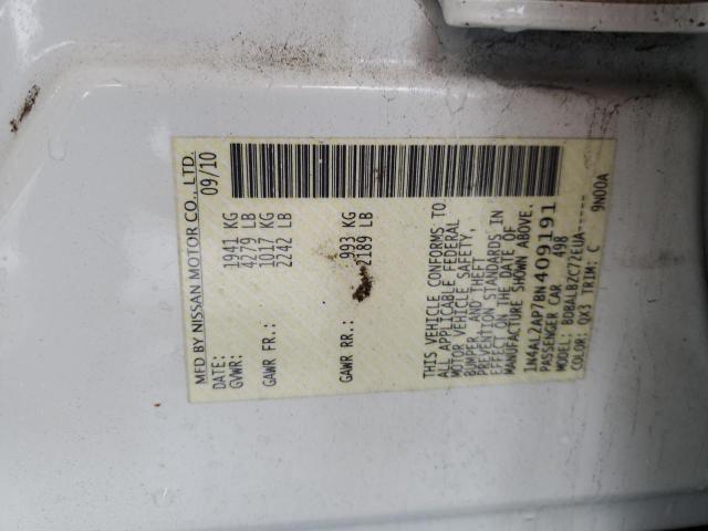 1N4AL2AP7BN409191 - 2011 NISSAN ALTIMA BASE თეთრი ფოტო 12