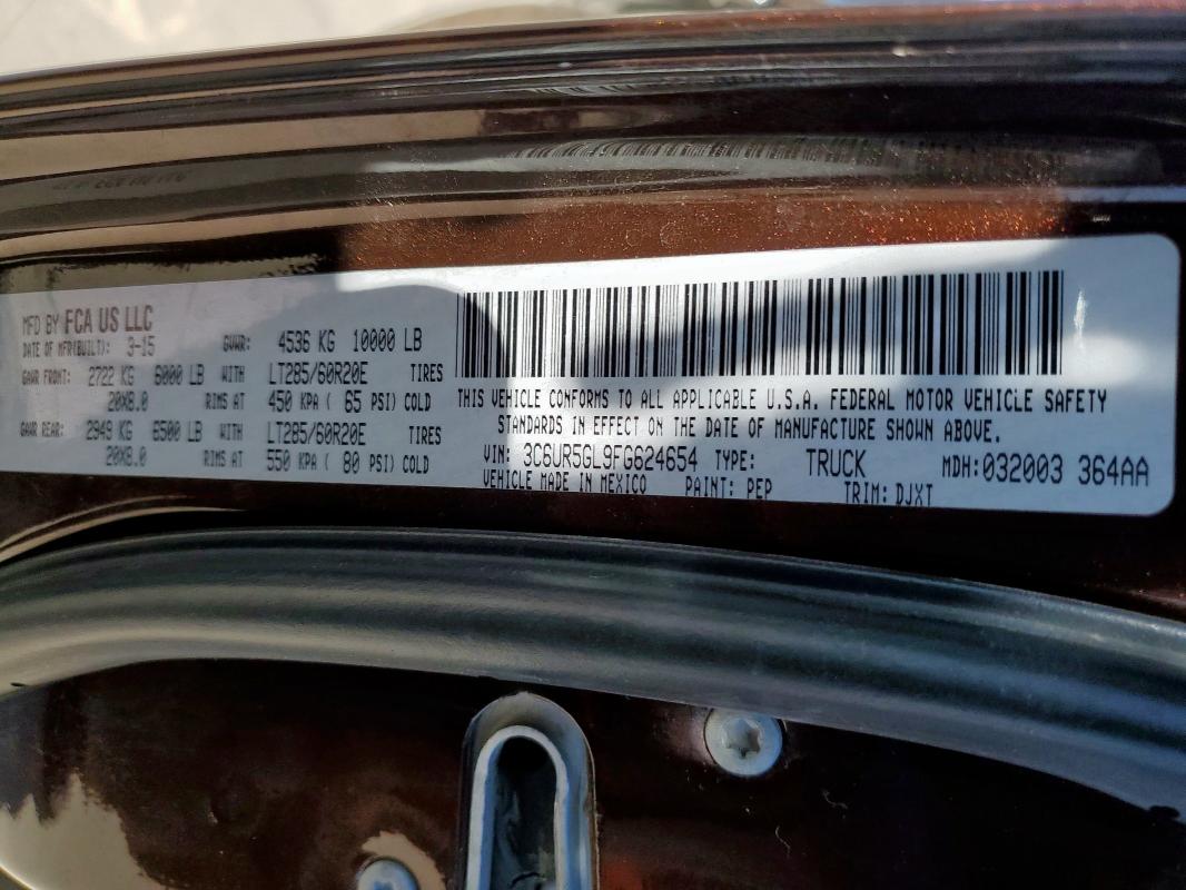 3C6UR5GL9FG624654 - 2015 RAM 2500 LONGHORN BROWN photo 13