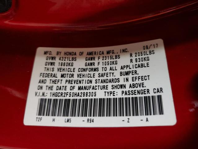 1HGCR2F50HA299305 - 2017 HONDA ACCORD SPORT RED photo 13