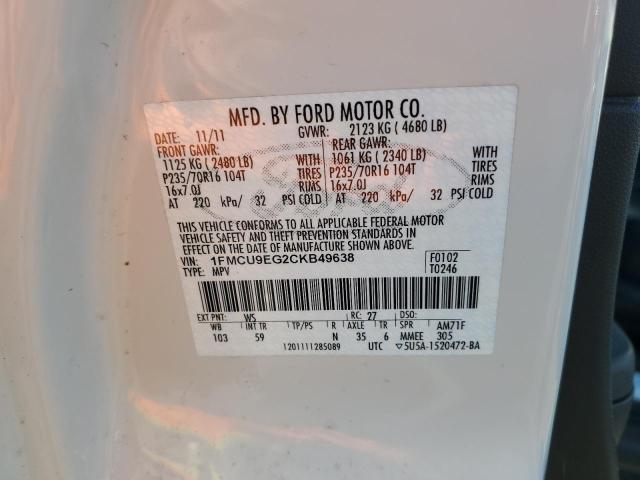 1FMCU9EG2CKB49638 - 2012 FORD ESCAPE LIMITED WHITE photo 14