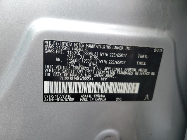 2T3RFREV0FW366544 - 2015 TOYOTA RAV4 XLE SILVER photo 13