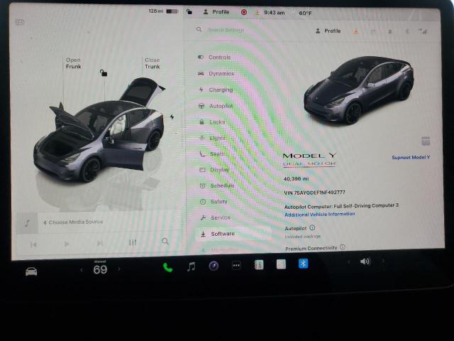 7SAYGDEF1NF492777 - 2022 TESLA MODEL Y SILVER photo 9