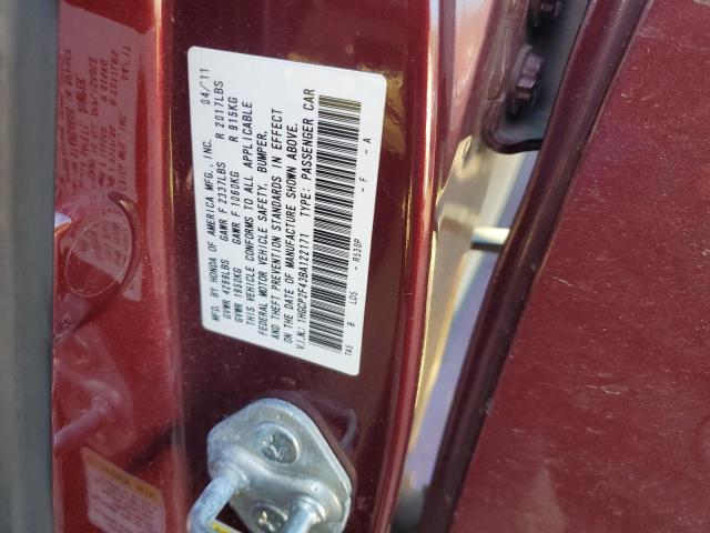 1HGCP2F43BA122171 - 2011 HONDA ACCORD LXP BURGUNDY photo 12