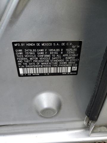 3HGGK5H82FM743332 - 2015 HONDA FIT EX 银色 照片 12