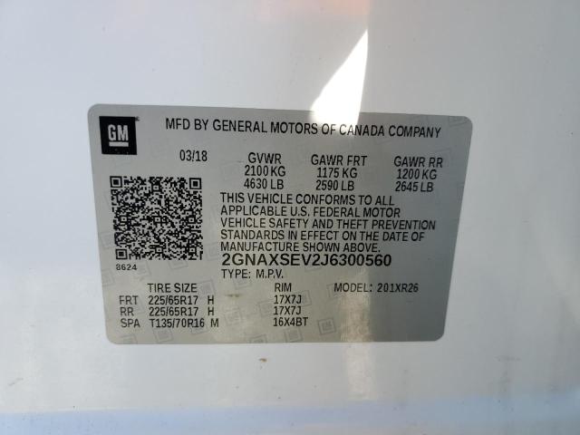 2GNAXSEV2J6300560 - 2018 CHEVROLET EQUINOX LT თეთრი ფოტო 14