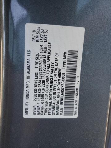 5FNRL6H57KB033809 - 2019 HONDA ODYSSEY EX ნაცრისფერი ფოტო 13