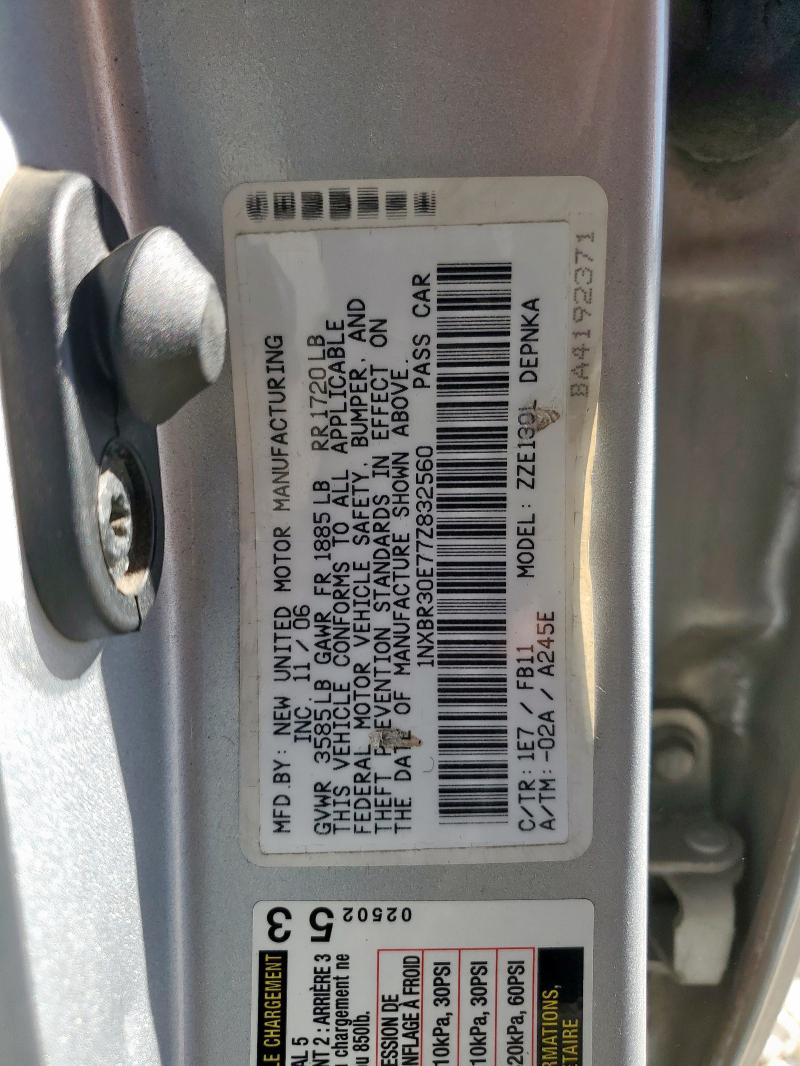 1NXBR30E77Z832560 - 2007 TOYOTA COROLLA CE 银色 照片 12