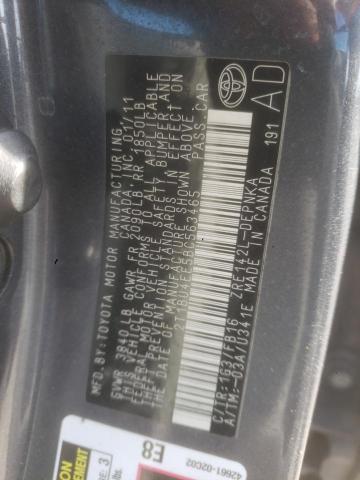 2T1BU4EE5BC563465 - 2011 TOYOTA COROLLA BASE GRAY photo 12