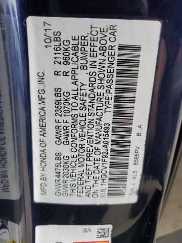 1HGCV1F92JA015493 - 2018 HONDA ACCORD TOURING 蓝色 照片 12