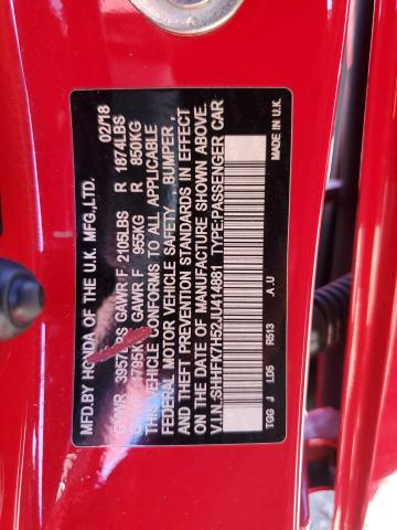SHHFK7H52JU414881 - 2018 HONDA CIVIC EX Rouge photo 13