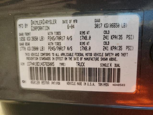 1D7HA18D14S765005 - 2004 DODGE RAM 1500 ST GRAY photo 12