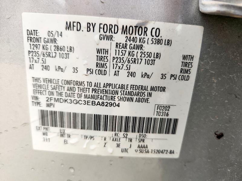 2FMDK3GC3EBA82904 - 2014 FORD EDGE SE SILVER photo 13