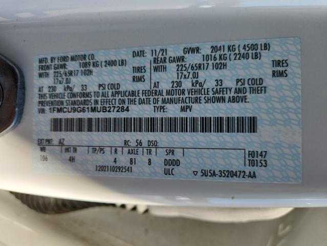 1FMCU9G61MUB27284 - 2021 FORD ESCAPE SE WHITE photo 14