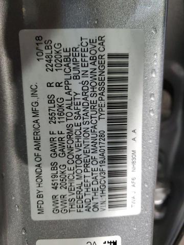 1HGCV3F19JA017280 - 2018 HONDA ACCORD HYBRID SILVER photo 12