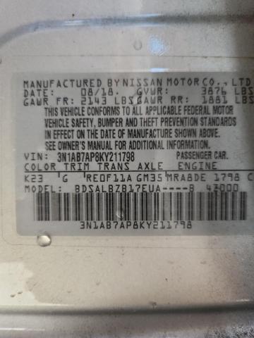 3N1AB7AP8KY211798 - 2019 NISSAN SENTRA S Күміс фото 12