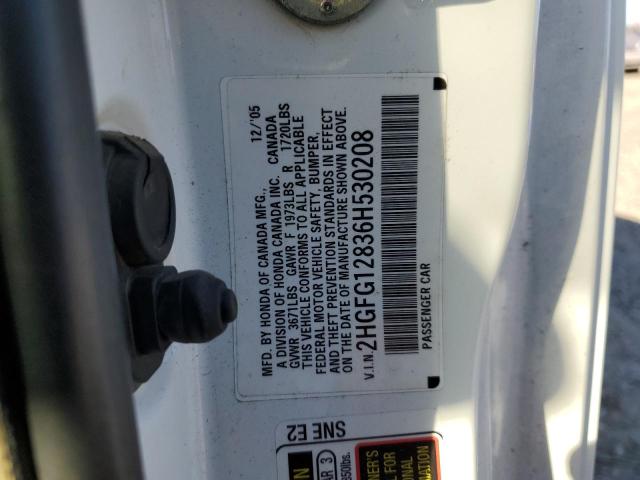 2HGFG12836H530208 - 2006 HONDA CIVIC EX WHITE photo 12