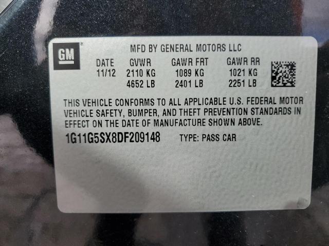 1G11G5SX8DF209148 - 2013 CHEVROLET MALIBU 3LT გრაფიტი ფოტო 12