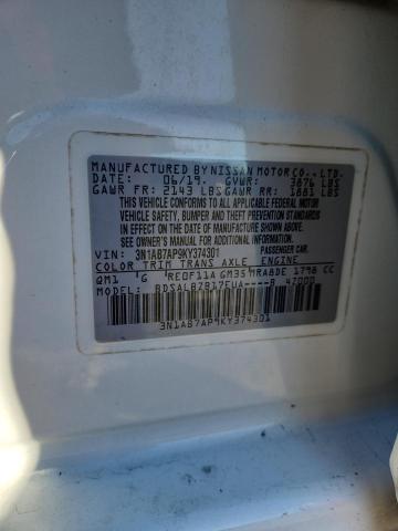 3N1AB7AP9KY374301 - 2019 NISSAN SENTRA S WHITE photo 12