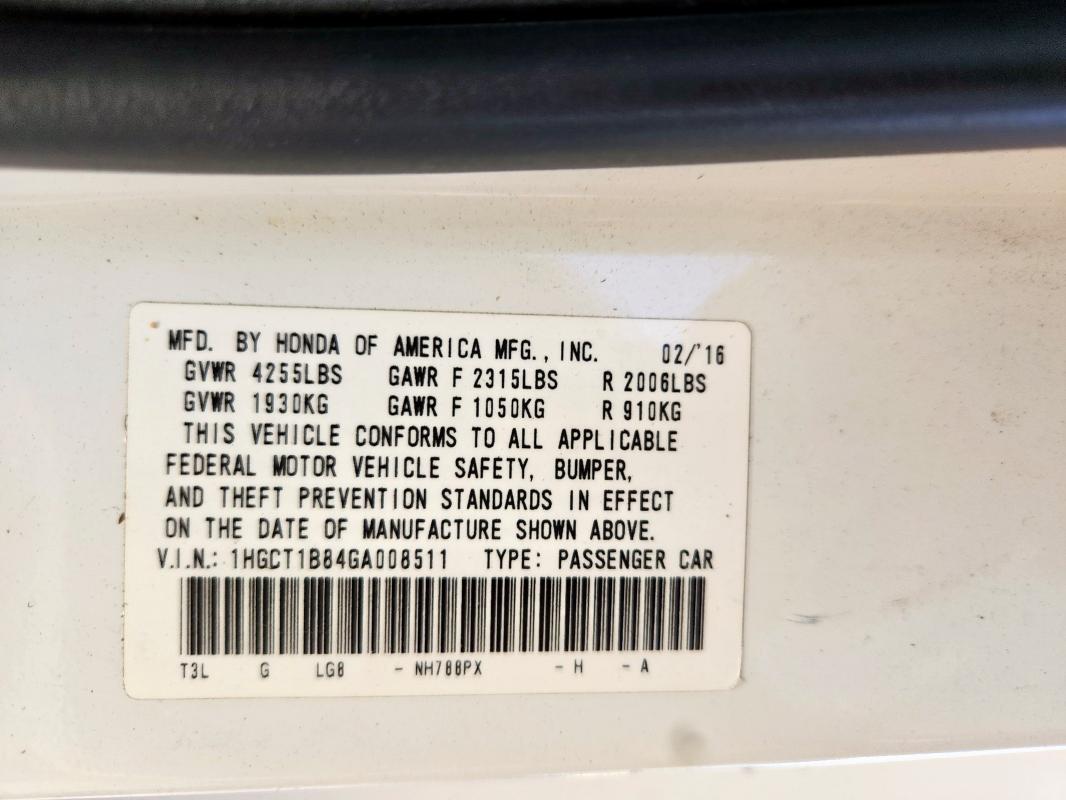 1HGCT1B84GA008511 - 2016 HONDA ACCORD EXL WHITE photo 12