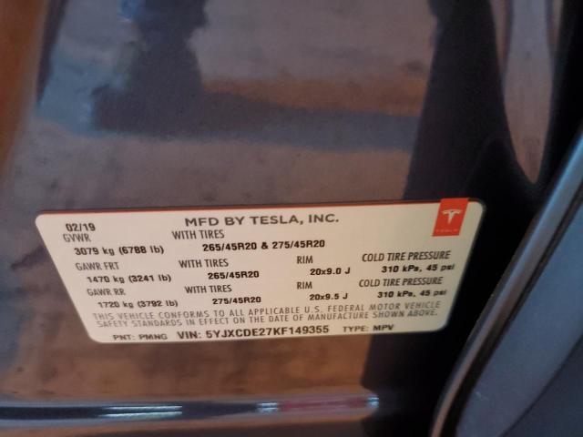 5YJXCDE27KF149355 - 2019 TESLA MODEL X GRAY photo 13