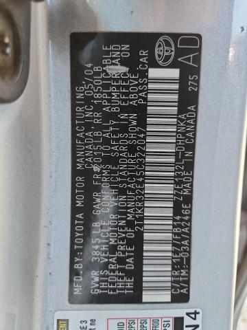 2T1KR32E45C322047 - 2005 TOYOTA COROLLA MA XR SILVER photo 12