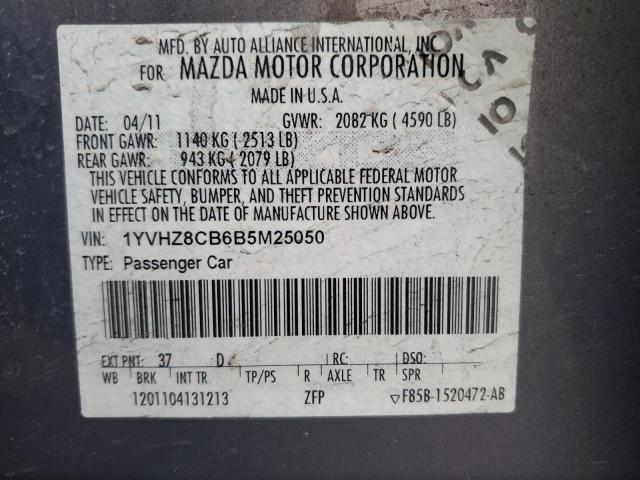 1YVHZ8CB6B5M25050 - 2011 MAZDA 6 S Gris foto 13