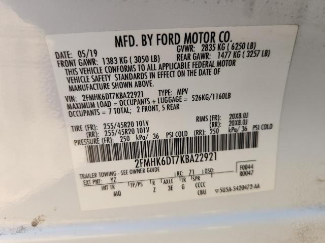 2FMHK6DT7KBA22921 - 2019 FORD FLEX LIMITED 白色 照片 13