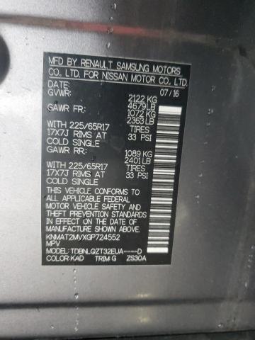 KNMAT2MVXGP724552 - 2016 NISSAN ROGUE S GRAY photo 14