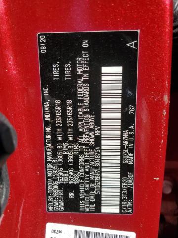 5TDGZRBH7LS048754 - 2020 TOYOTA HIGHLANDER XLE 红色 照片 13