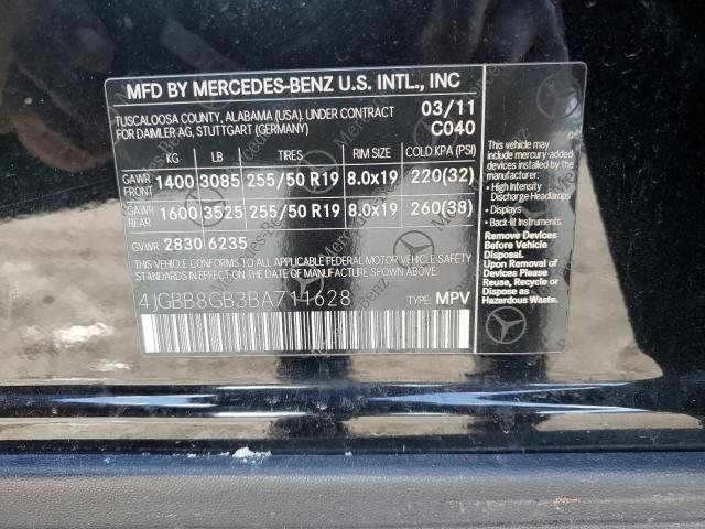 4JGBB8GB3BA711628 - 2011 MERCEDES-BENZ ML 350 4MATIC BLACK photo 13