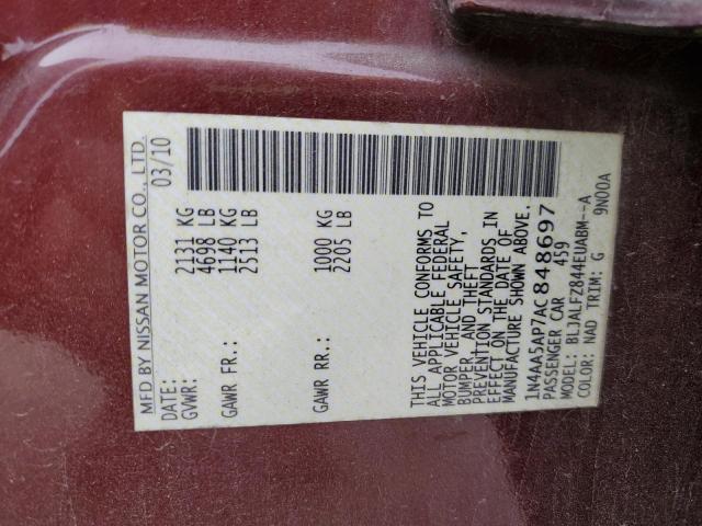 1N4AA5AP7AC848697 - 2010 NISSAN MAXIMA S MAROON photo 12