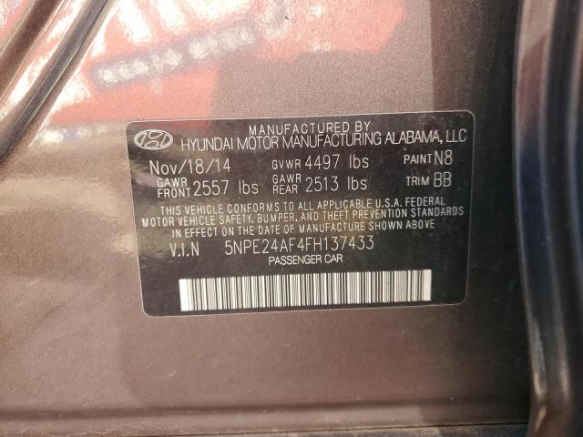 5NPE24AF4FH137433 - 2015 HYUNDAI SONATA SE BROWN photo 12