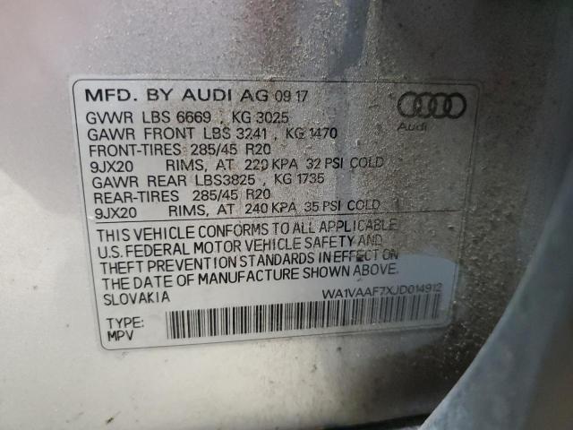 WA1VAAF7XJD014912 - 2018 AUDI Q7 PRESTIGE Srebrny zdjęcie 13