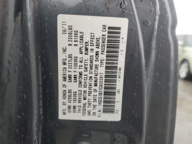 1HGCS1B31CA000917 - 2012 HONDA ACCORD LX GRAY photo 13