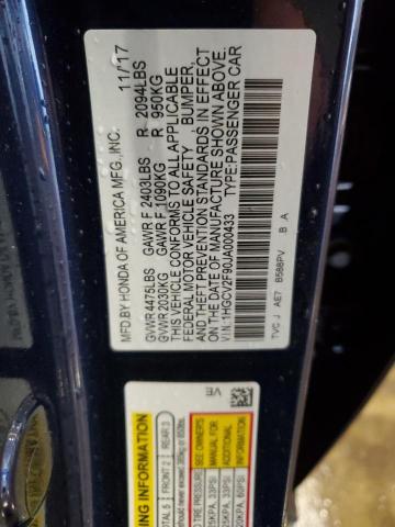 1HGCV2F90JA000433 - 2018 HONDA ACCORD TOURING ლურჯი ფოტო 12