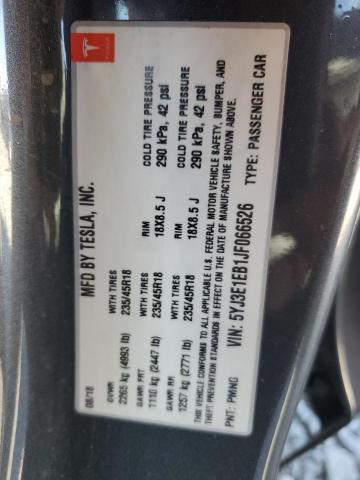 5YJ3E1EB1JF066526 - 2018 TESLA MODEL 3 Синій фото 12