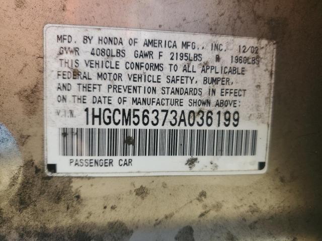 1HGCM56373A036199 - 2003 HONDA ACCORD LX GOLD photo 12