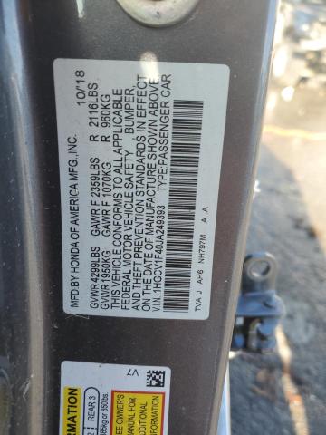 1HGCV1F40JA249393 - 2018 HONDA ACCORD EX CHARCOAL photo 13