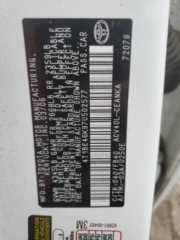 4T1BE46K97U502577 - 2007 TOYOTA CAMRY CE WHITE photo 12