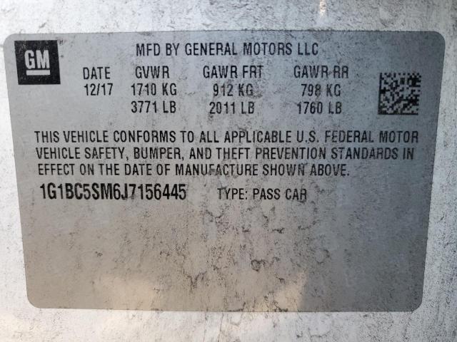 1G1BC5SM6J7156445 - 2018 CHEVROLET CRUZE LS 白色 照片 12