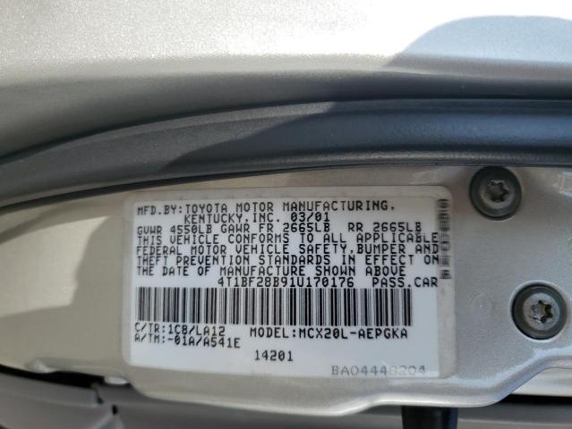 4T1BF28B91U170176 - 2001 TOYOTA AVALON XL 银色 照片 12