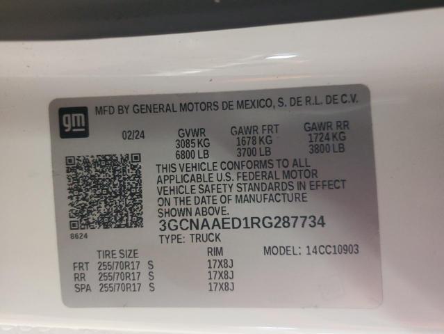 3GCNAAED1RG287734 - 2024 CHEVROLET SILVERADO C1500 WHITE photo 12