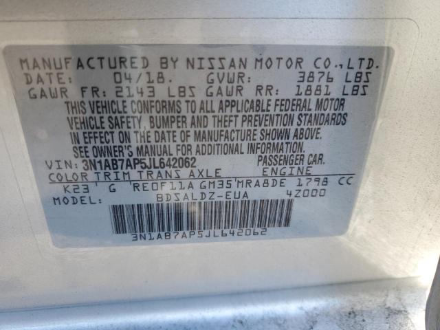 3N1AB7AP5JL642062 - 2018 NISSAN SENTRA S 银色 照片 12